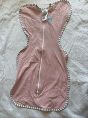 Love to Dream Pink Swaddle Sleep Sack with Gray Stripe Trim